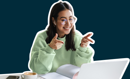 Woman pointing at laptop