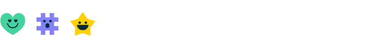 cartoon green heart with heart eyes, purple hashtag with surprised expression, and yellow star with smiley face