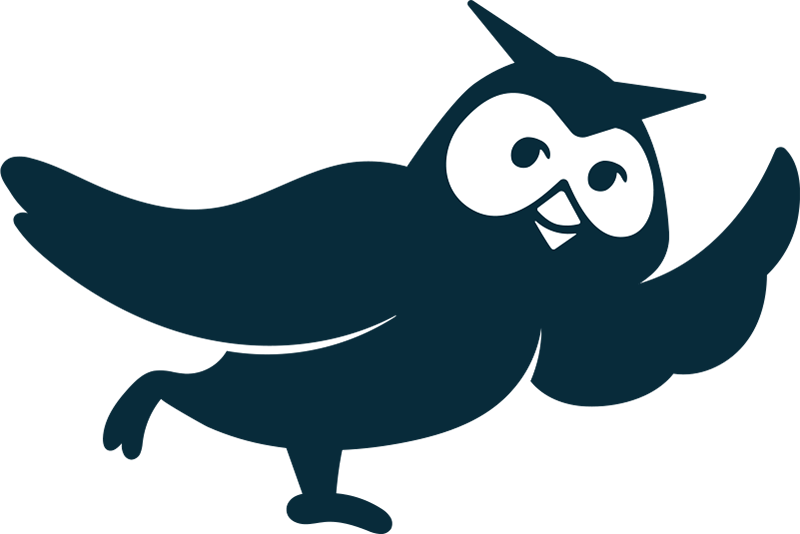 midnight blue Owly (Hootsuite owl mascot) raising its wing