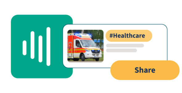 Graphic with ambulance and healthcare hashtag