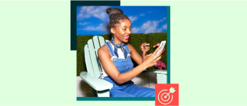 Woman sitting in lawn chair scrolling social media