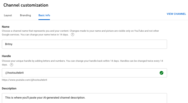 YouTube channel description screenshot