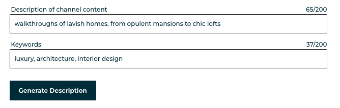 YouTube channel description generator description and keywords